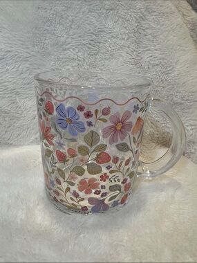 Handpainted Clear Glass Floral Mug